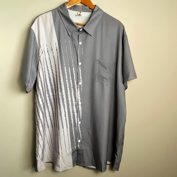 Hawalili‎ Men's Gray Hawaiian Tropical Short Sleeve Button Up Shirt 3XL Bowling - Picture 1 of 16